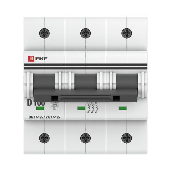 Фото №4 Выключатель автоматический трехполюсный 100А С ВА 47-125 15кА (mcb47125-3-100C)