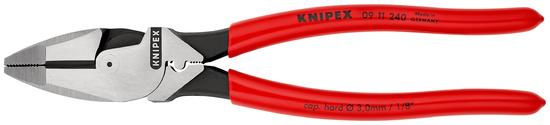 Фото №4 Linemans Pliers плоскогубцы электромонтёра с приспособлением для протяжки кабеля и обжима кабельных наконечников рез: проволока средней твёрдости  46 мм твёрдая проволока  3 мм L-240 мм чёрные обливные рукоятки блистер KN-0911240SB (KN-0911240SB)