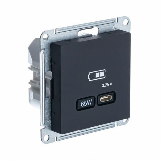 Фото №2 ATLASDESIGN USB РОЗЕТКА тип-C 65W высокоскор.заряд. QC, PD, механизм, КАРБОН (ATN001027)