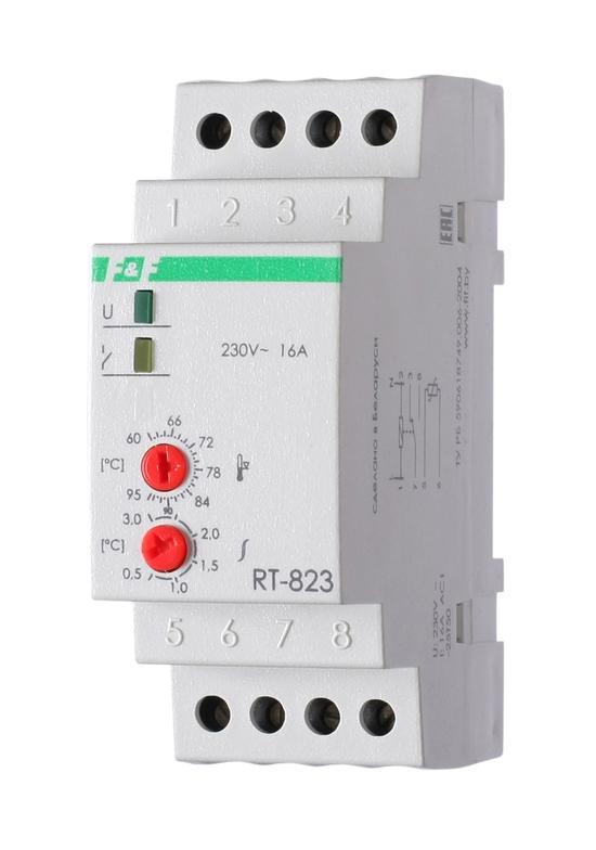 Фото №2 Терморегулятор RT-823 (+60°C-+95°C) на шину DIN, с датчиком RT823 на проводе, 16А (140F1083R)