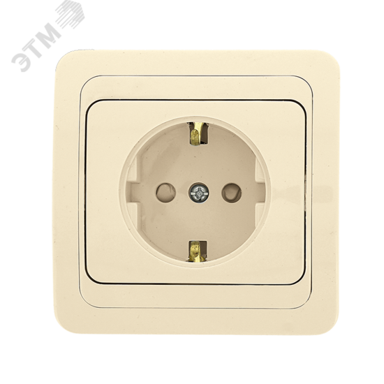 Фото №2 Розетка Лондон одноместная с заземлением 16А бежевая с защитными шторками (EER16-028-200)