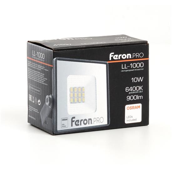 Фото №4 Прожектор светодиодный ДО-10w 6400К 900Лм IP65 черный Feron.PRO (LL-1000)