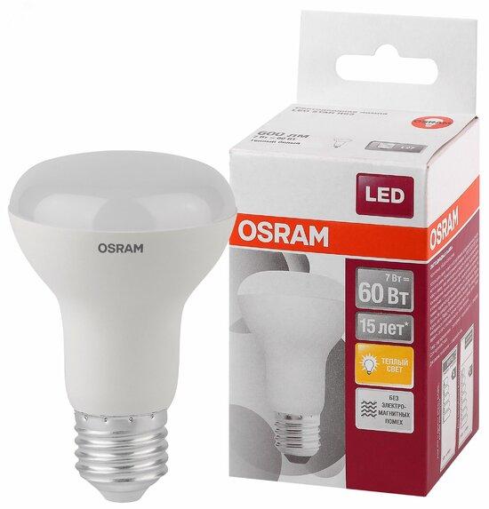 Фото №2 Лампа светодиодная LED 7Вт Е27 STAR R63 (замена 60Вт), теплый белый свет Osram (4058075282629)