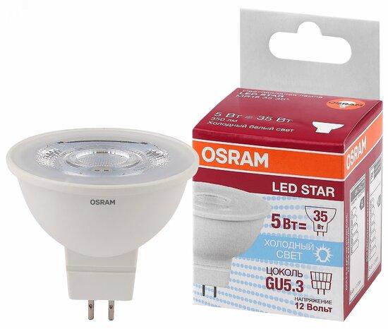 Фото №2 Лампа светодиодная LED 5Вт GU5.3 4000К 350лм 12V CL MR16 (замена 35Вт) OSRAM LS (4058075481312)