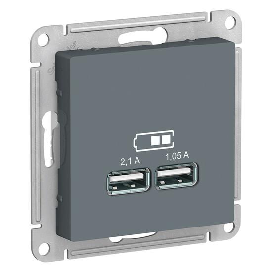 Фото №2 Розетка ATLASDESIGN USB 5В 1 порт x 2,1 А 2 порта х 1,05 А механизм грифель (ATN000733)