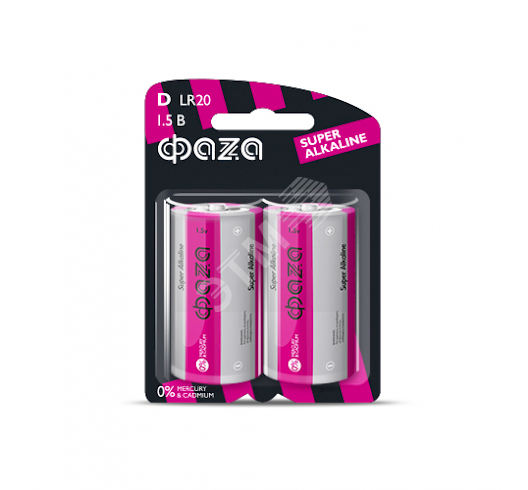Фото №2 Элемент питания LR20 ФАZА Super Alkaline, блистер, 2шт. (2858535)