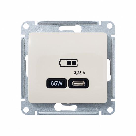 Фото №2 GLOSSA USB РОЗЕТКА тип-C 65W высокоскор.заряд. QC, PD, механизм, БЕЖЕВЫЙ (GSL000227)