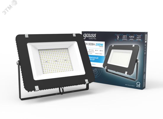 Фото №3 Прожектор светодиодный ДО-200 Вт 24000 Лм 6500К 175-265 В IP65 черный LED Qplus Gauss (613100200)