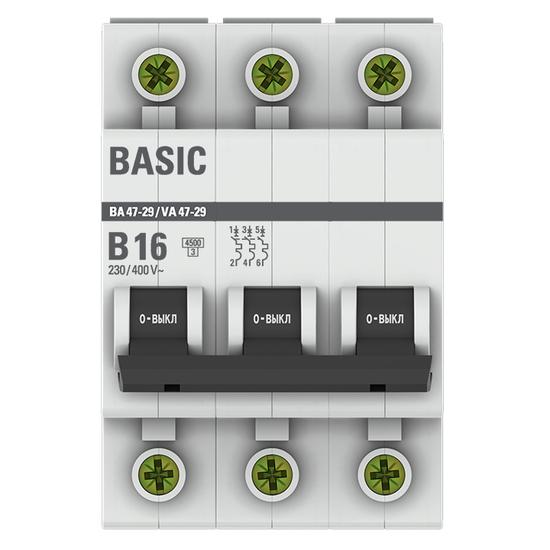 Фото №3 Автоматический выключатель 3P 16А (B) 4,5кА ВА 47-29 EKF Basic (mcb4729-3-16-B)