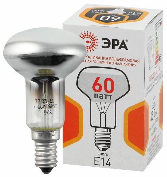 Фото №2 Лампа накаливания ЭРА R50 рефлектор 60Вт 230В E14 цв. упаковка (Б0039141)