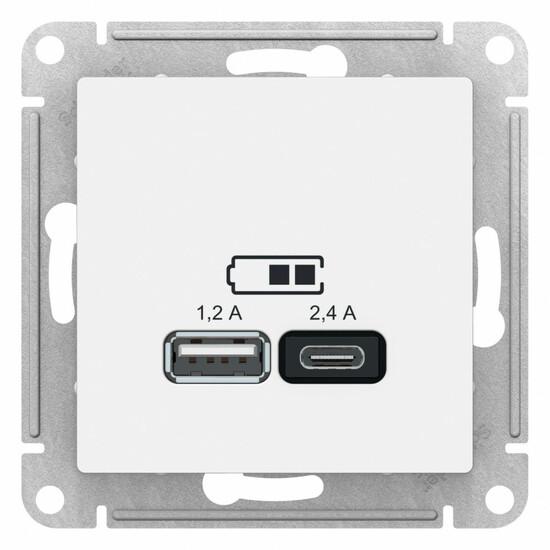 Фото №2 РОЗЕТКА USB ATLASDESIGN A+С, 5В/2,4 А, 2х5В/1,2 А, механизм, БЕЛЫЙ (ATN000139)