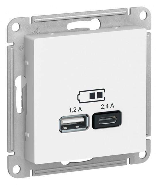 Фото №3 РОЗЕТКА USB ATLASDESIGN A+С, 5В/2,4 А, 2х5В/1,2 А, механизм, БЕЛЫЙ (ATN000139)