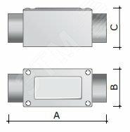 Фото №3 Коробка протяжная алюминиевая 2 ввода 180 градусов М20х1.5 IP55 118х51х42мм (6030-20)