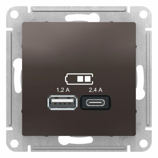 Фото №2 РОЗЕТКА USB ATLASDESIGN A+С, 5В/2,4А, 2х5В/1,2А, механизм, МОККО (ATN000639)