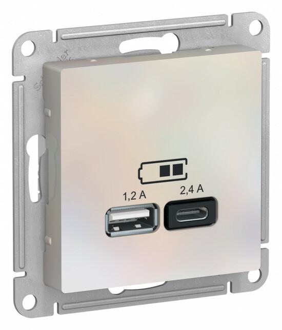 Фото №3 РОЗЕТКА USB ATLASDESIGN A+С, 5В/2,4А, 2х5В/1,2А, механизм, ЖЕМЧУГ (ATN000439)