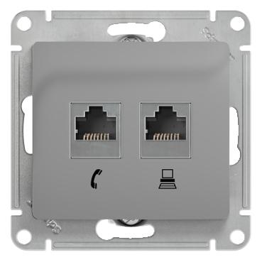 Фото №3 GLOSSA Розетка телефон/компьютер RJ11+RJ45 категория 5е в рамку алюминий (GSL000385)