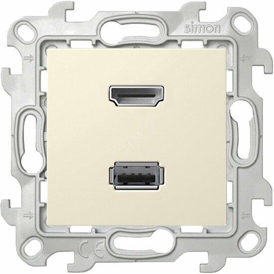 Фото №2 Коннектор HDMI+USB 2.0, слоновая кость (2411095-031)