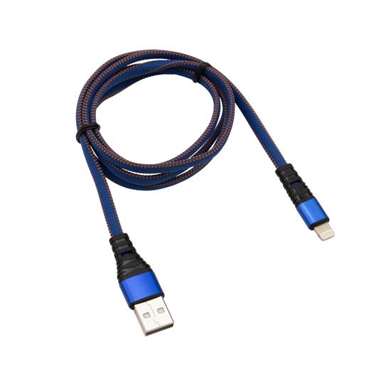 Фото №2 Кабель USB-Lightning 2.4 A, 1 м, синяя нейлоновая оплетка (etm18-7053)