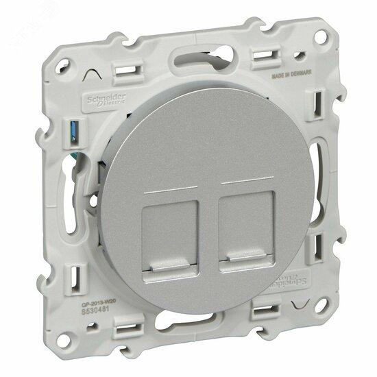 Фото №4 ODACE Розетка компьютерная 2хRJ45 категория 5 алюминий (S53R481)