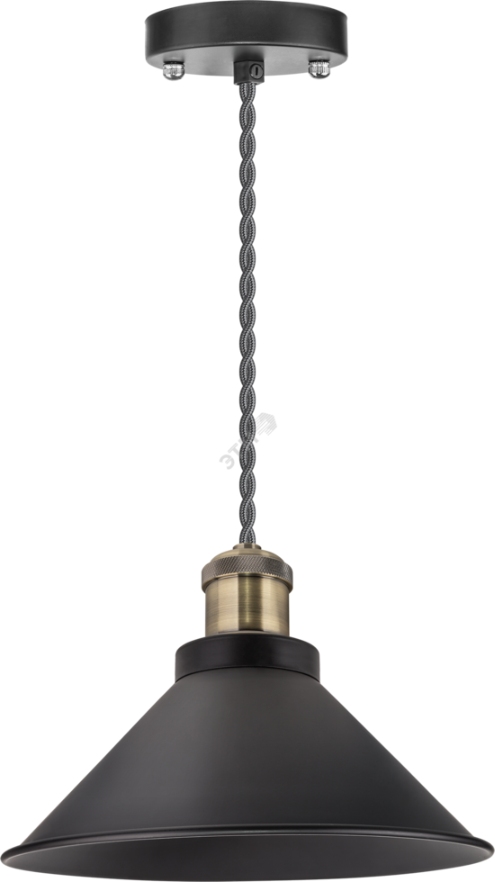 Фото №2 Светильник с плафоном провод 1.5м Е27 декор черный/бронза (61536 NIL-WF02)