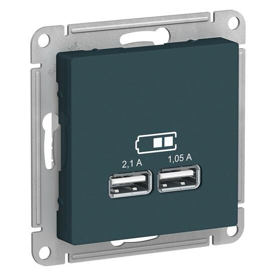 Фото №2 Розетка ATLASDESIGN USB 5В 1 порт x 2,1 А 2 порта х 1,05 А механизм изумруд (ATN000833)