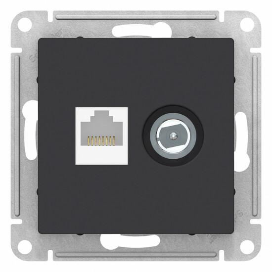 Фото №2 Розетка ATLASDESIGN двойная компьютерная+ТВ RJ45+TV категория 5E механизм карбон (ATN001089)