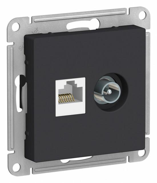 Фото №3 Розетка ATLASDESIGN двойная компьютерная+ТВ RJ45+TV категория 5E механизм карбон (ATN001089)