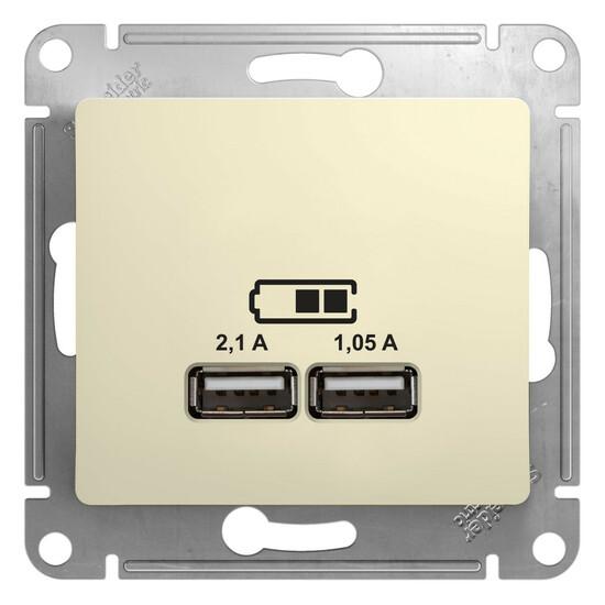 Фото №2 Розетка GLOSSA USB 5В/2100мА 2х5В/1050мА механизм бежевый (GSL000233)