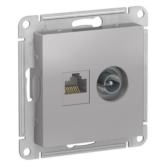 Фото №2 Розетка ATLASDESIGN двойная компьютерная+ТВ RJ45+TV категория 5E механизм алюминий (ATN000389)