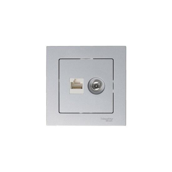 Фото №4 Розетка ATLASDESIGN двойная компьютерная+ТВ RJ45+TV категория 5E механизм алюминий (ATN000389)