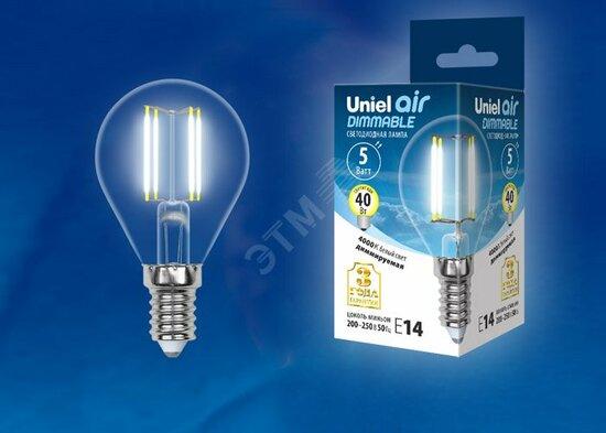 Фото №3 Лампа светодиодная LED 5вт 200-250В шар диммируемый 450Лм Е14 4000К Uniel Air филамент (UL-00002870)