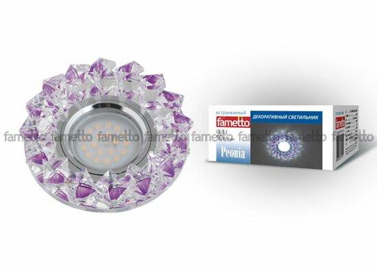 Фото №2 DLS-P117 GU5.3 CHROME/PURPLE Светильник декоративный встраиваемый ТМ ''Fametto'', серия ''Peonia''. Без лампы, цоколь GU5.3. Основание металл, цвет хром. Отделка кристалл, цвет фиолетовый (DLS-P117-2002)