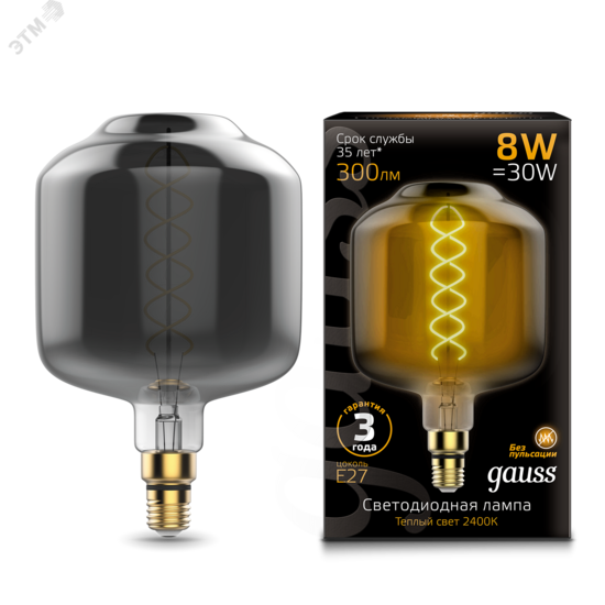 Фото №3 Лампа светодиодная LED 8 Вт 300 Лм 2400К теплая Е27 DL180 gray flexible Filament Gauss (164802008)