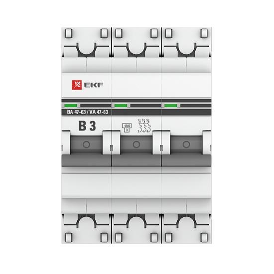 Фото №3 Автоматический выключатель 3P 3А (B) 4,5кА ВА 47-63 EKF PROxima (mcb4763-3-03B-pro)
