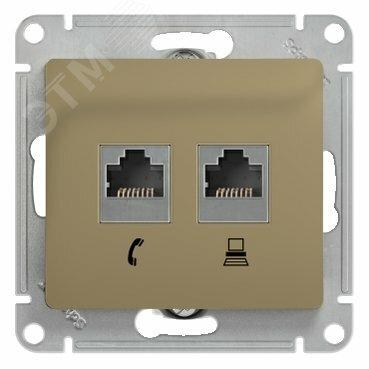Фото №3 GLOSSA Розетка телефон/компьютер RJ11+RJ45 категория 5е в рамку титан (GSL000485)