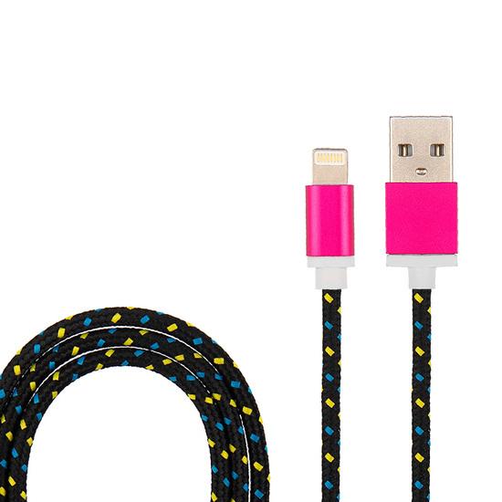 Фото №2 Кабель USB-Lightning для iPhone, nylon, black-blue-yellow, 1mУстройство зарядное (etm18-4245)