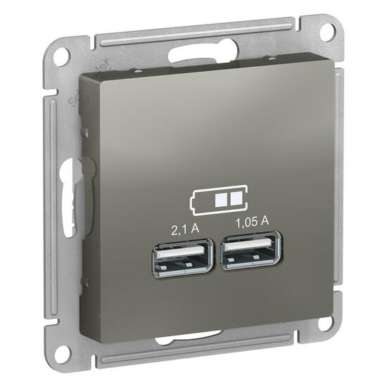 Фото №2 Розетка ATLASDESIGN USB 5В 1 порт x 2,1 А 2 порта х 1,05 А механизм сталь (ATN000933)