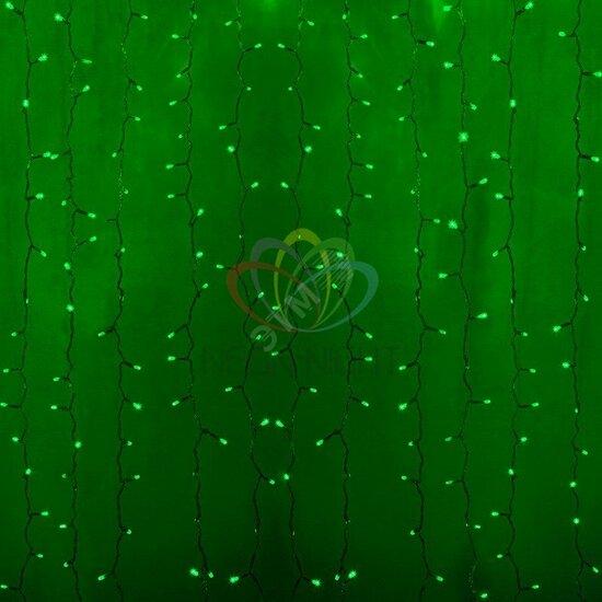 Фото №2 Гирлянда профессиональная Светодиодный Дождь 2х1.5м постоянное свечение прозрачный провод 220В зеленый