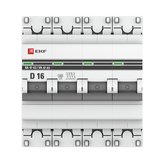 Фото №3 Выключатель автоматический четырехполюсный 16А D ВА47-63 4.5кА PROxima (mcb4763-4-16D-pro)