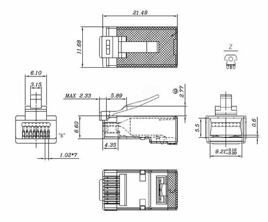 Фото №2 Разъем легкой оконцовки RJ-45 (8P8C) под витую пару (PLEZ-8P8C-U-C6-SH-100)