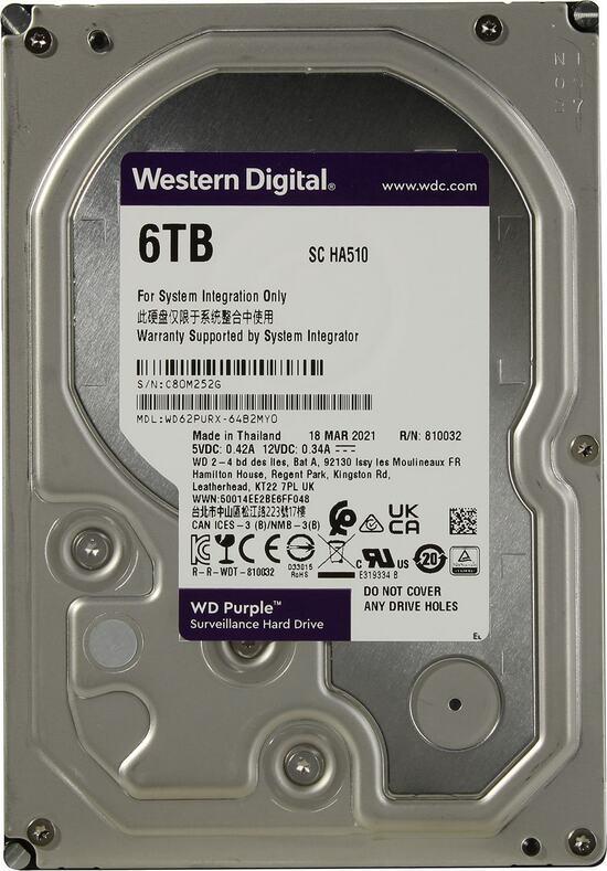 Фото №2 Жесткий диск 6Tb WD by Hikvision Purple 3.5'', SATAIII, 5400 об/мин, 64 МБ  (WD62PURX-78B2MY0)