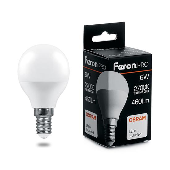 Фото №2 Лампа светодиодная LED 6вт Е14 теплый матовый шар Feron.PRO (LB-1406)