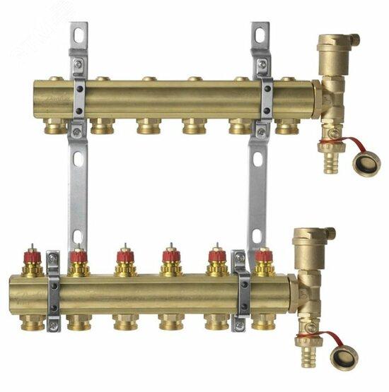 Фото №2 Коллекторная группа 1' х 6 выходов 3/4' с преднастройкой с воздухоотводчиками FHF-6 set             (088U0506+088U0785+088U0585)