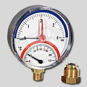 Фото №2 Термоманометр 1/2' 80 мм 0-4 бар 0-120 град. с автоматическим запорным клапаном