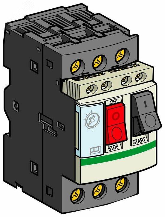 Фото №6 Выключатель автоматический для защиты электродвигателей 6-10А GV2 управление кнопками винтовые зажимы +1но/1нз фронтальный (GV2ME14AE11TQ)