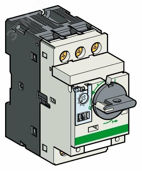Фото №4 Выключатель автоматический для защиты электродвигателей 1.6-2.5А GV2 управление ручкой винтовые зажимы +1но/1нз фронтальный (GV2P07AE11TQ)