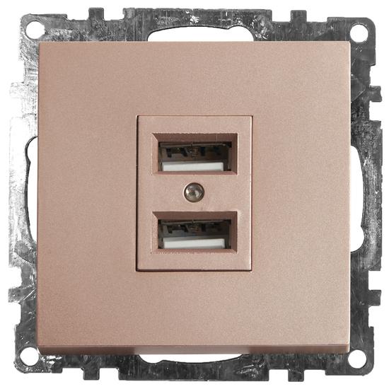 Фото №2 Розетка 2-местная USB (механизм), 250В, 2,4А, серия Катрин, шампань (GLS10-7115-02)