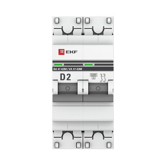 Фото №4 Автоматический выключатель 2P 2А (D) 6кА ВА 47-63M c одним магнитным расцепителем EKF (mcb4763m-6-2-2D-pro)