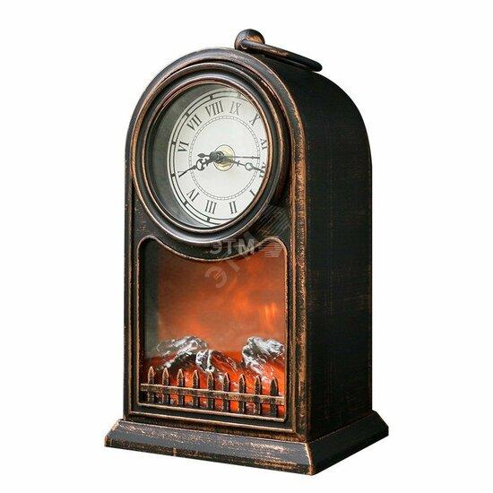 Фото №2 Светодиодный камин Старинные часы с эффектом живого огня 14,7x11,7x25 см, бронза, батарейки 2хС (не в комплекте) USB NEON-NIGHT (511-021)