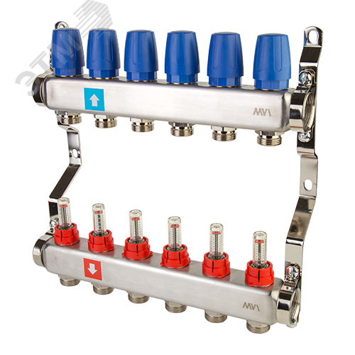 Фото №2 Коллекторная группа с расходомерами 1' х 6 выходов 3/4' НР евроконус (MS.506.06)